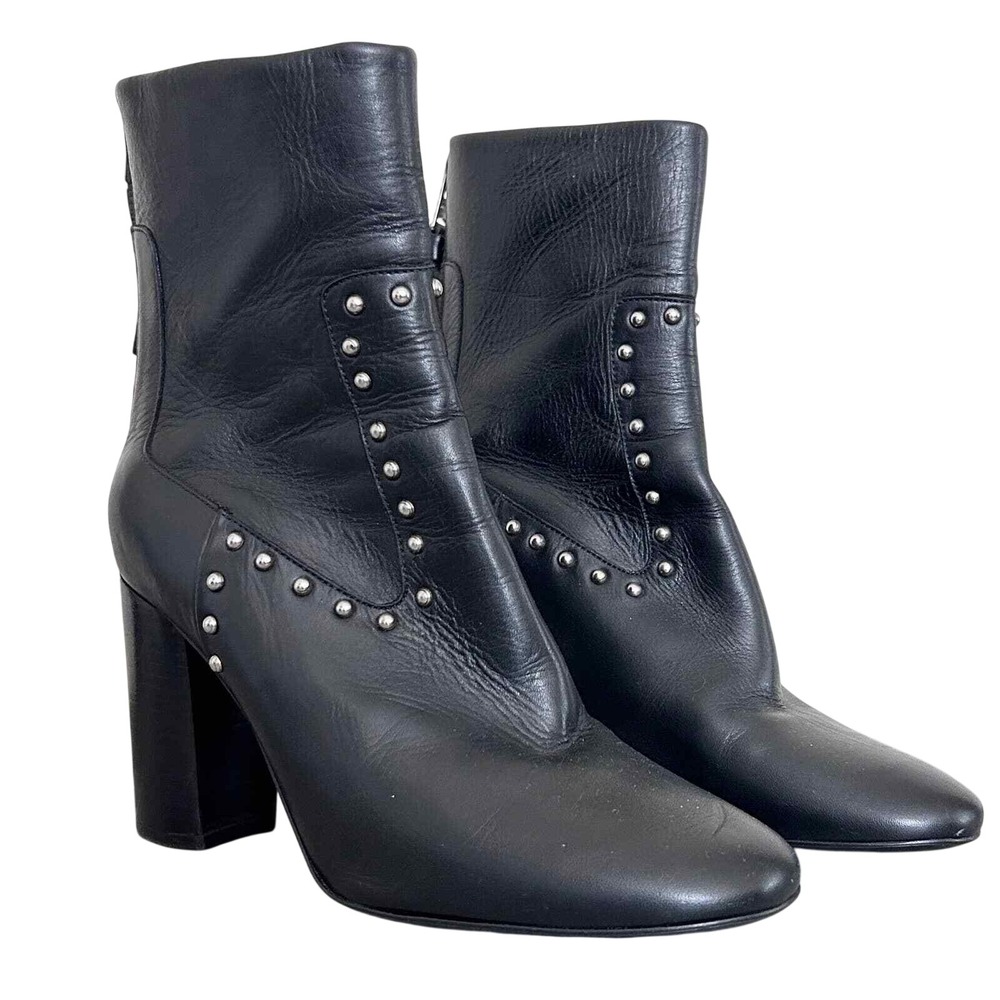 AllSaints Black‎ Leather Studded Block Heel Ankle Boots EU 39 Made in Portugal